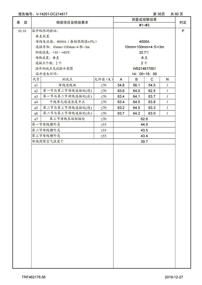 母线槽试验报告1600A-4000A_36