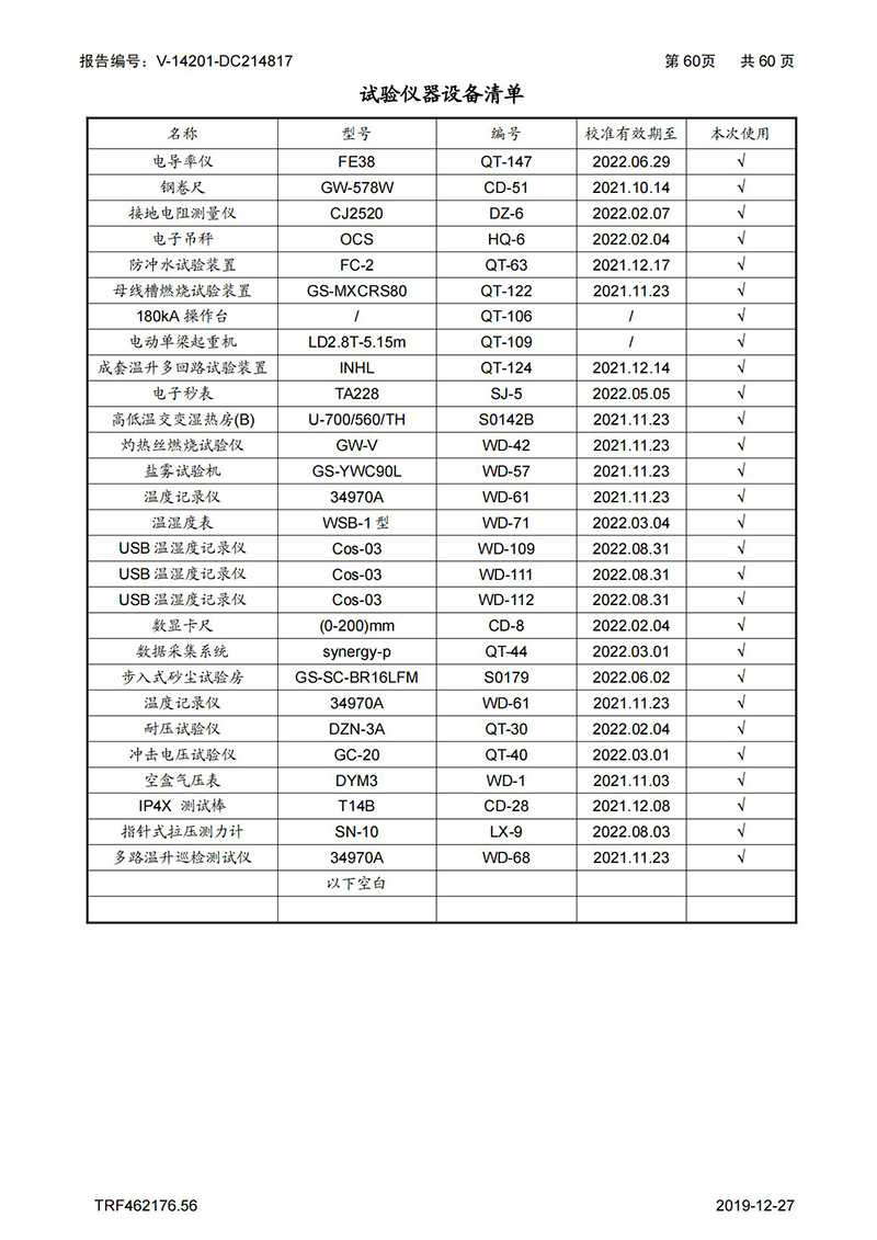 母线槽试验报告1600A-4000A_60